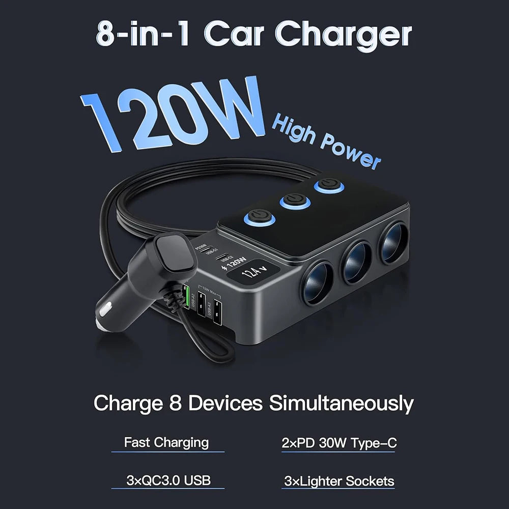 8-in-1 Multi-Port Car Charger